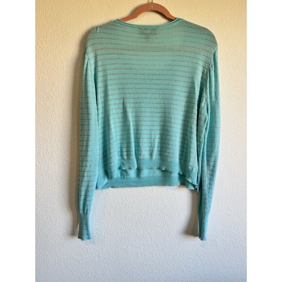 Lane Bryant Women's Blue Shimmer Striped Pullover Knit Cropped Sweater 22/24 - Picture 2 of 12